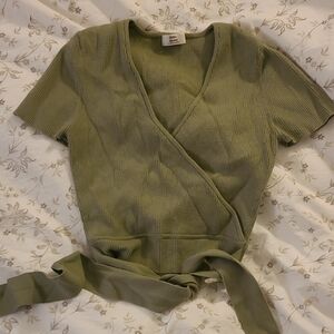 Little Moon Sage Green Wrap Blouse
